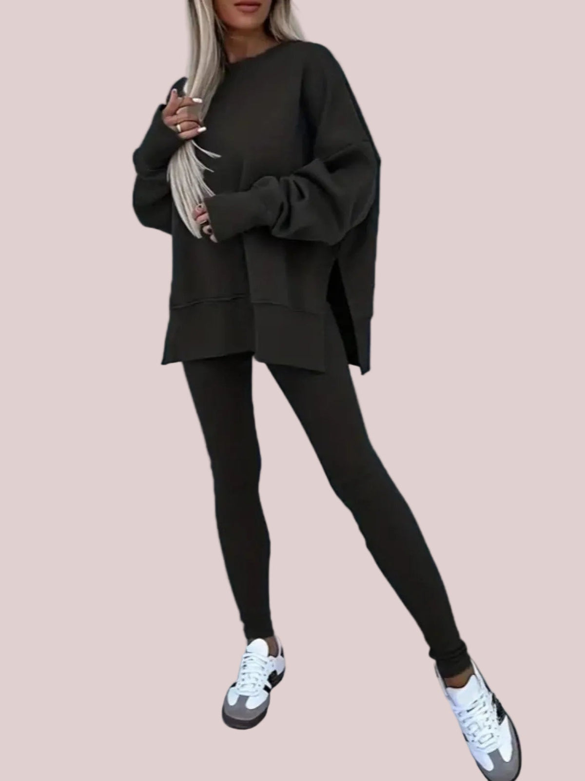Women's Oversized Side Slit Sweatshirt & Leggings 2 Piece Set