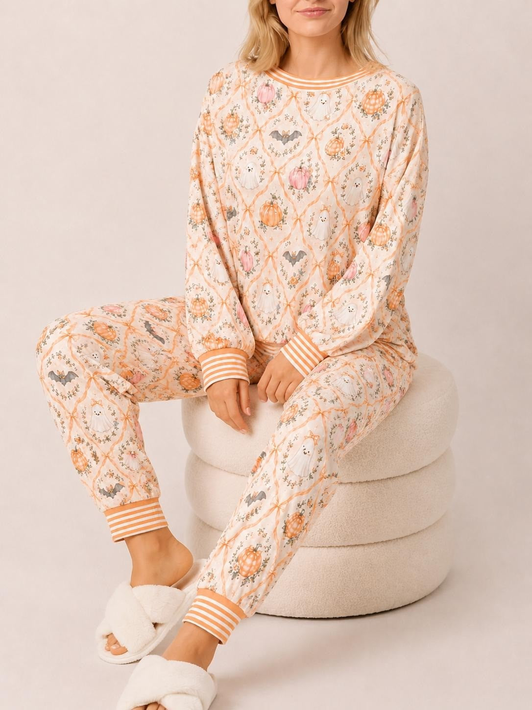 Women's Cute Holiday‑Print Pajama Set