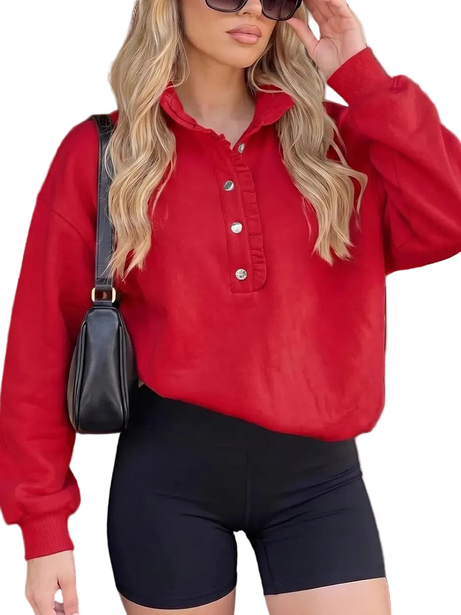 ✨Women's Ruffle Collar Henley Oversized Sweatshirt
