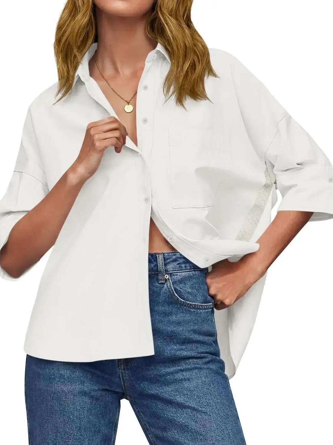 Women's Oversized Contrast Stripe Collar Shirt