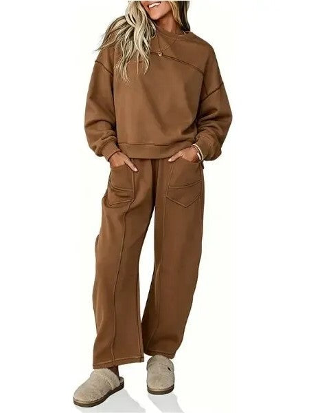 Women Contrast‑Stitch 2‑Piece Loungewear Set