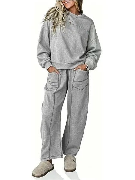 Women Contrast‑Stitch 2‑Piece Loungewear Set