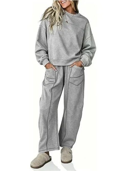 Women Contrast‑Stitch 2‑Piece Loungewear Set