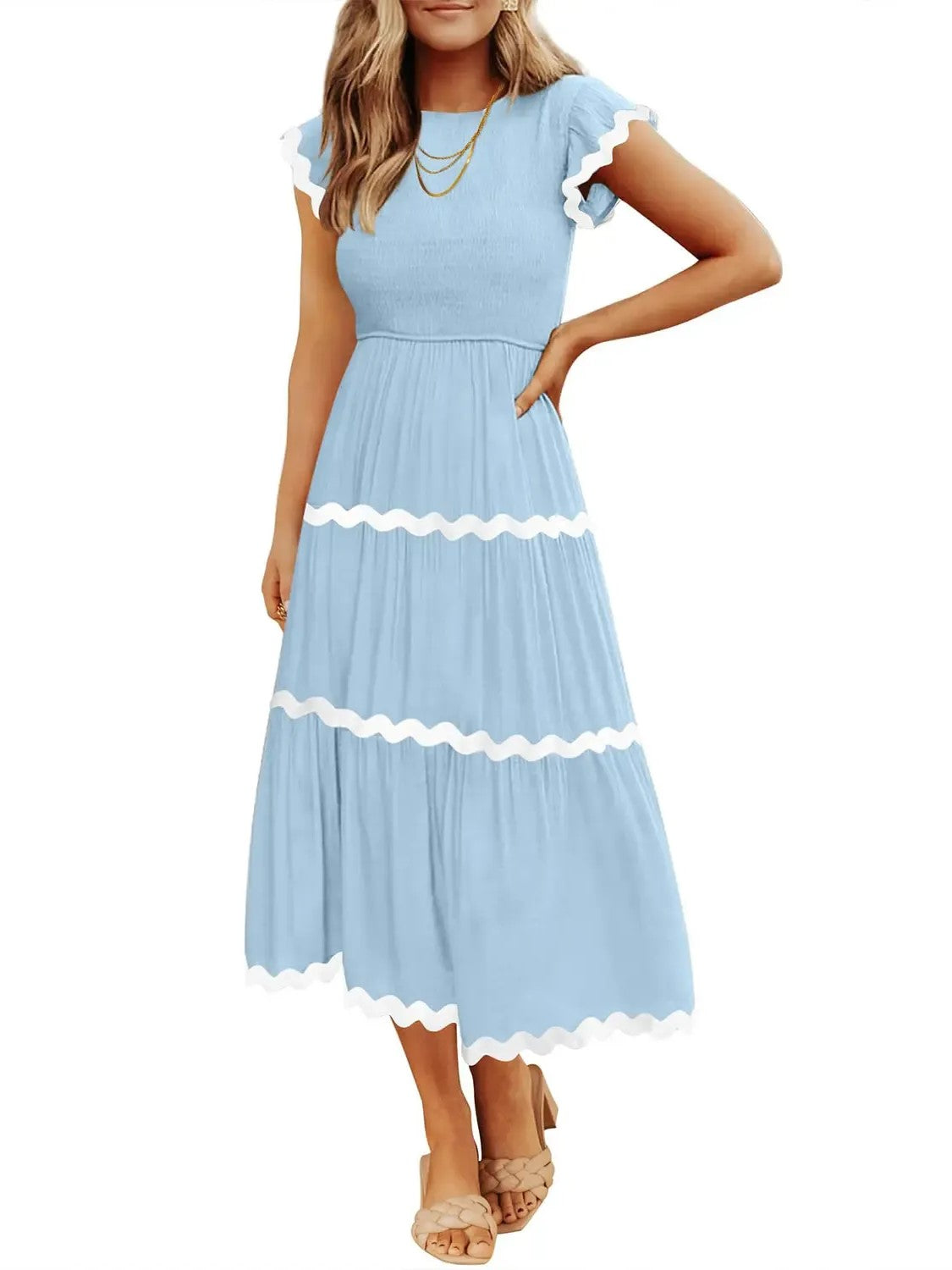 Women's Spring Summer Ruffled Tiered Midi Dress