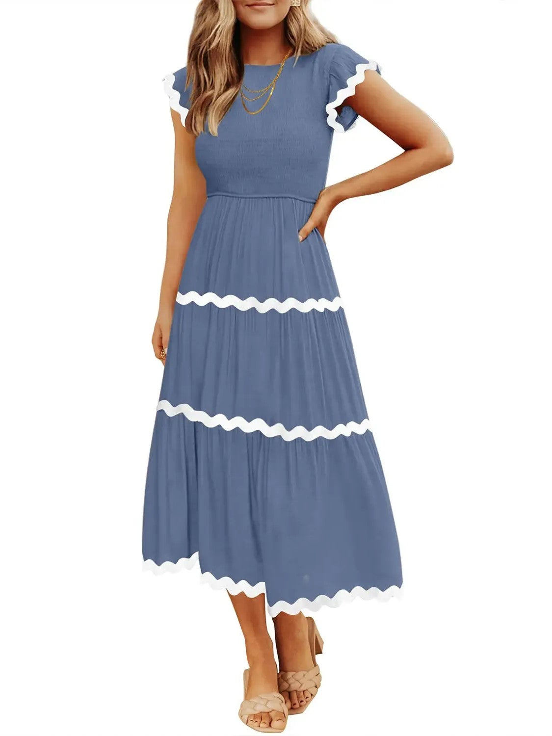 Women's Spring Summer Ruffled Tiered Midi Dress