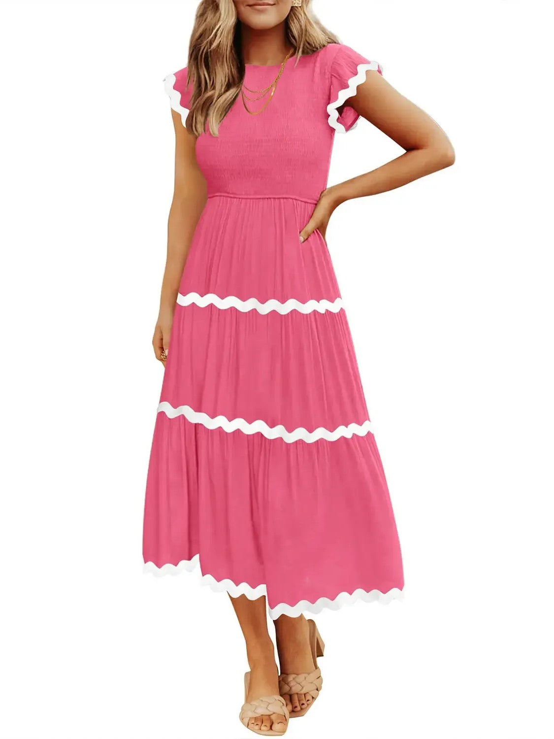 Women's Spring Summer Ruffled Tiered Midi Dress