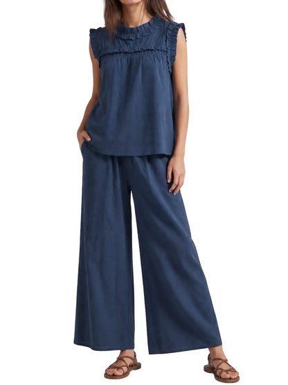 Women's Ruffle Sleeveless Top Wide Leg Pants Two Piece Set