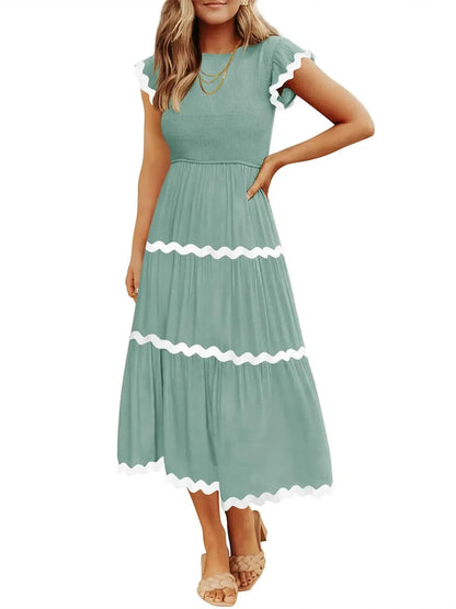 Women's Spring Summer Ruffled Tiered Midi Dress