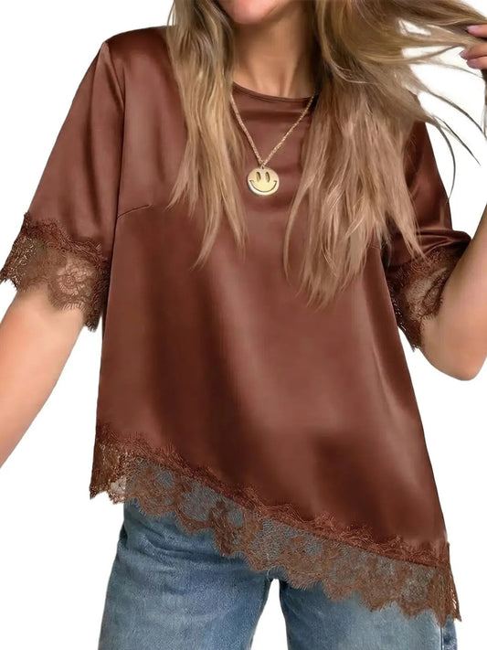 Women's Daily Uneven Hem Lace Blouse