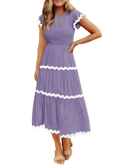 Women's Spring Summer Ruffled Tiered Midi Dress