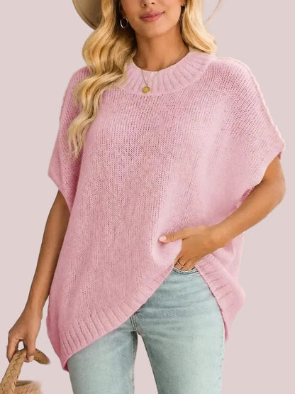 Women's Mock‑Neck Batwing Short‑Sleeve Knit Top