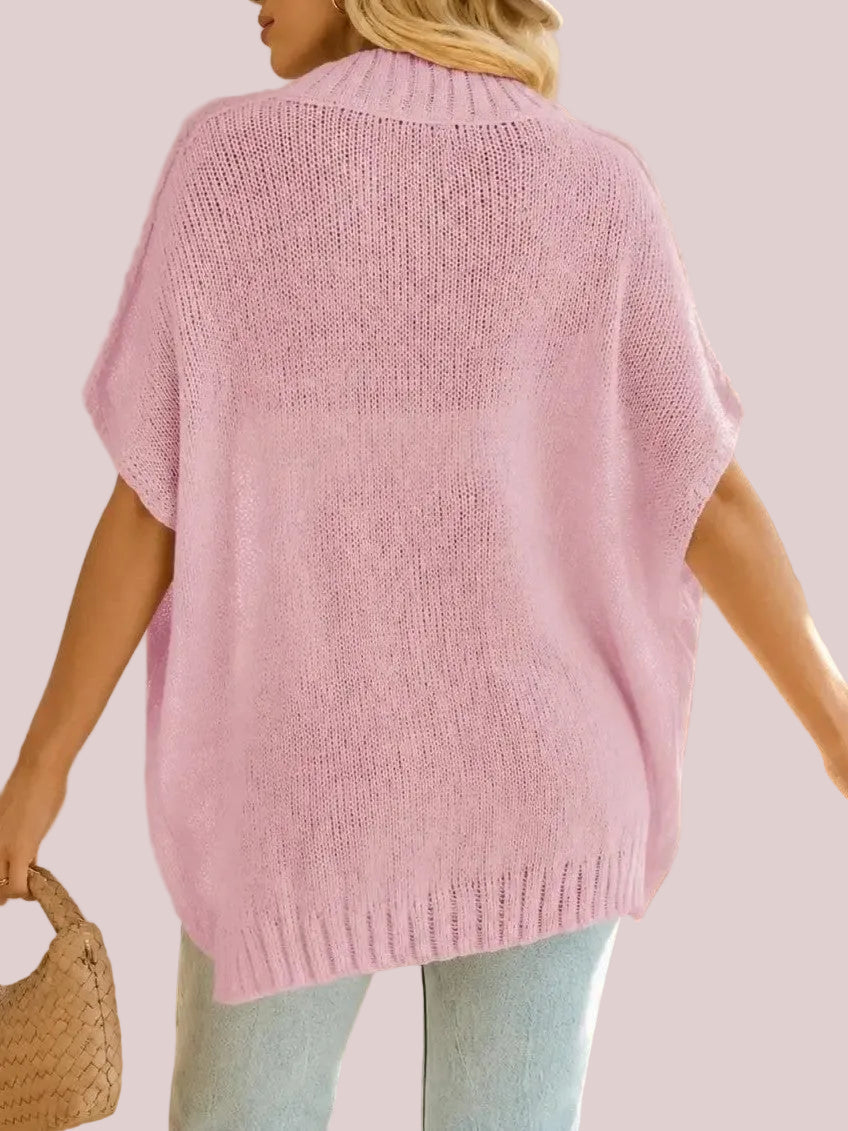 Women's Mock‑Neck Batwing Short‑Sleeve Knit Top