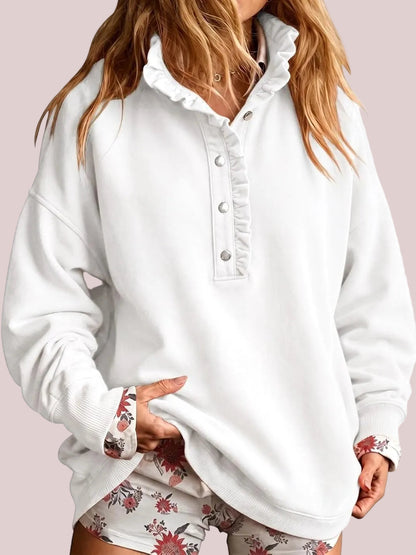 🎀Ruffled Mock Neck Henley Oversized Sweatshirt