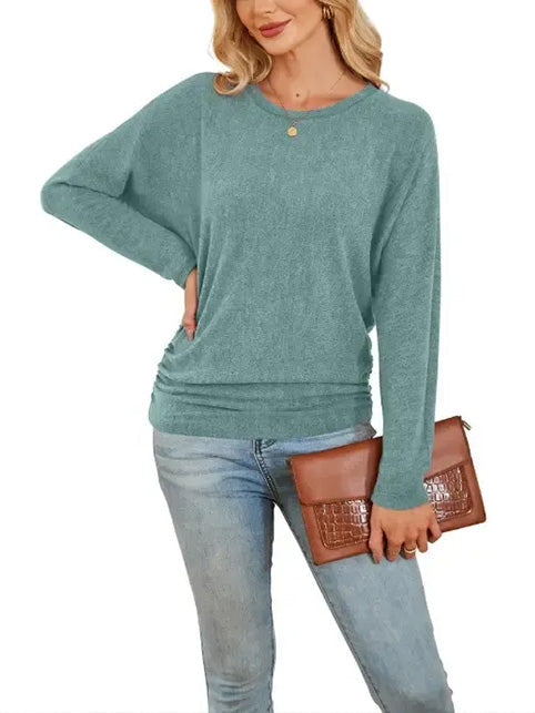 Hot Sale-Women's Fall Ruched Hem Lightweight Sweaters