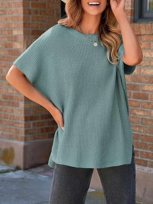 Women's Round Neck Side Slit Oversized Knit Top