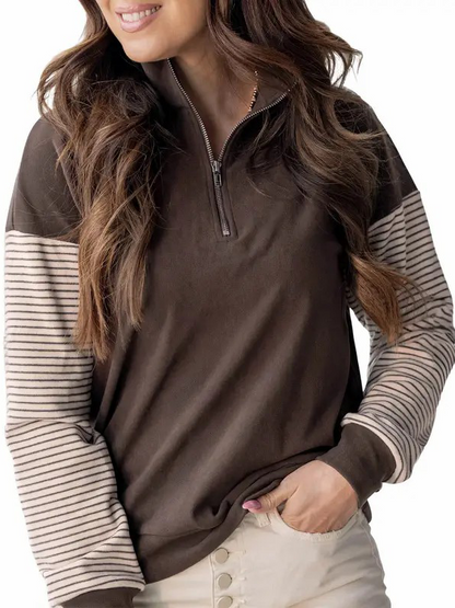Women's Color Block Half Zip Striped Raglan Sweatshirt