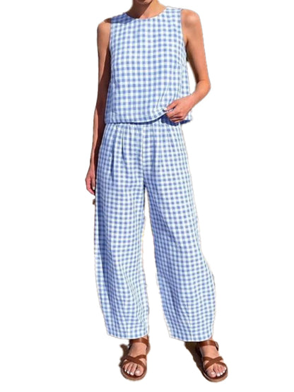Women's Gingham 2‑Piece Sleeveless Outfit
