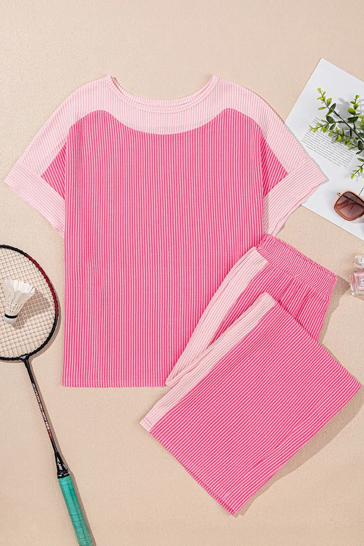Women's Color-Block Corded 2pcs Outfit