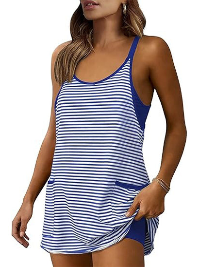 🙌Women's Striped Athletic Mini Dress with Built-in Shorts
