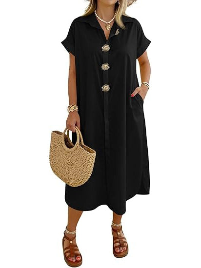 Women's Short Sleeve Beach Cover Up Shirt Dress