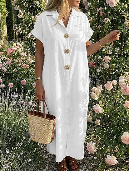 Women's Short Sleeve Beach Cover Up Shirt Dress