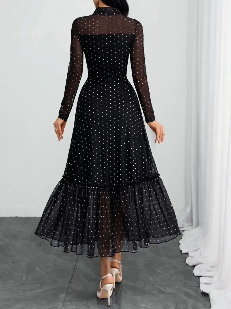 Women's Vintage Polka Dot Sheer Mesh Office Siren Dress