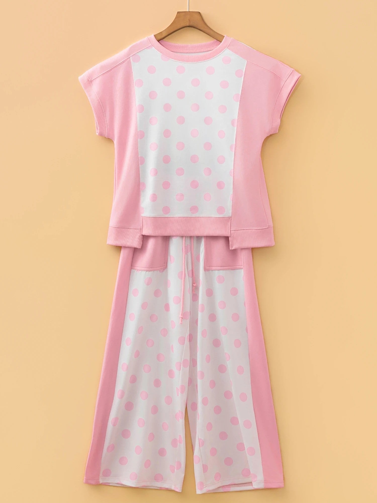 Women's Color Block Polka Dot Loungewear Set