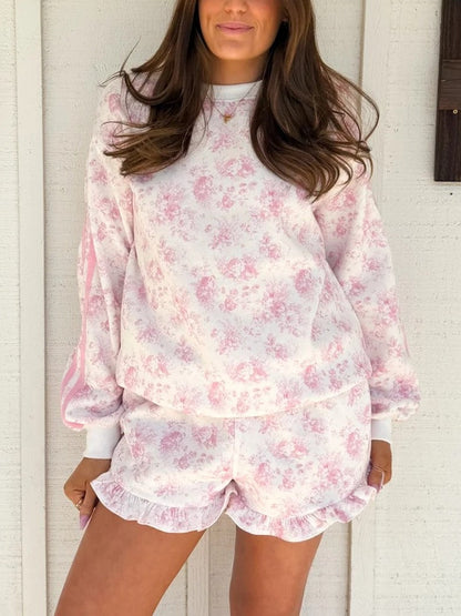 Women's Ruffle Floral Print Casual Tracksuit