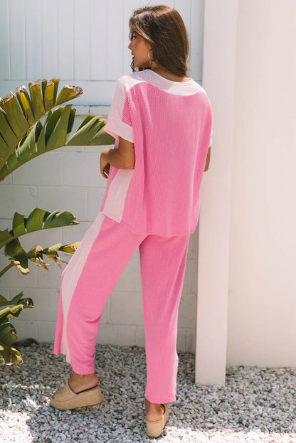 Women's Color-Block Corded 2pcs Outfit