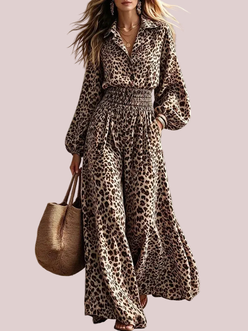 Women's Leopard Print Long Sleeve Jumpsuit