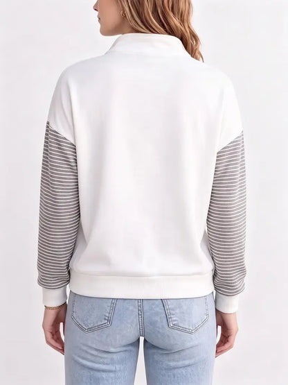 Women's Color Block Half Zip Striped Raglan Sweatshirt