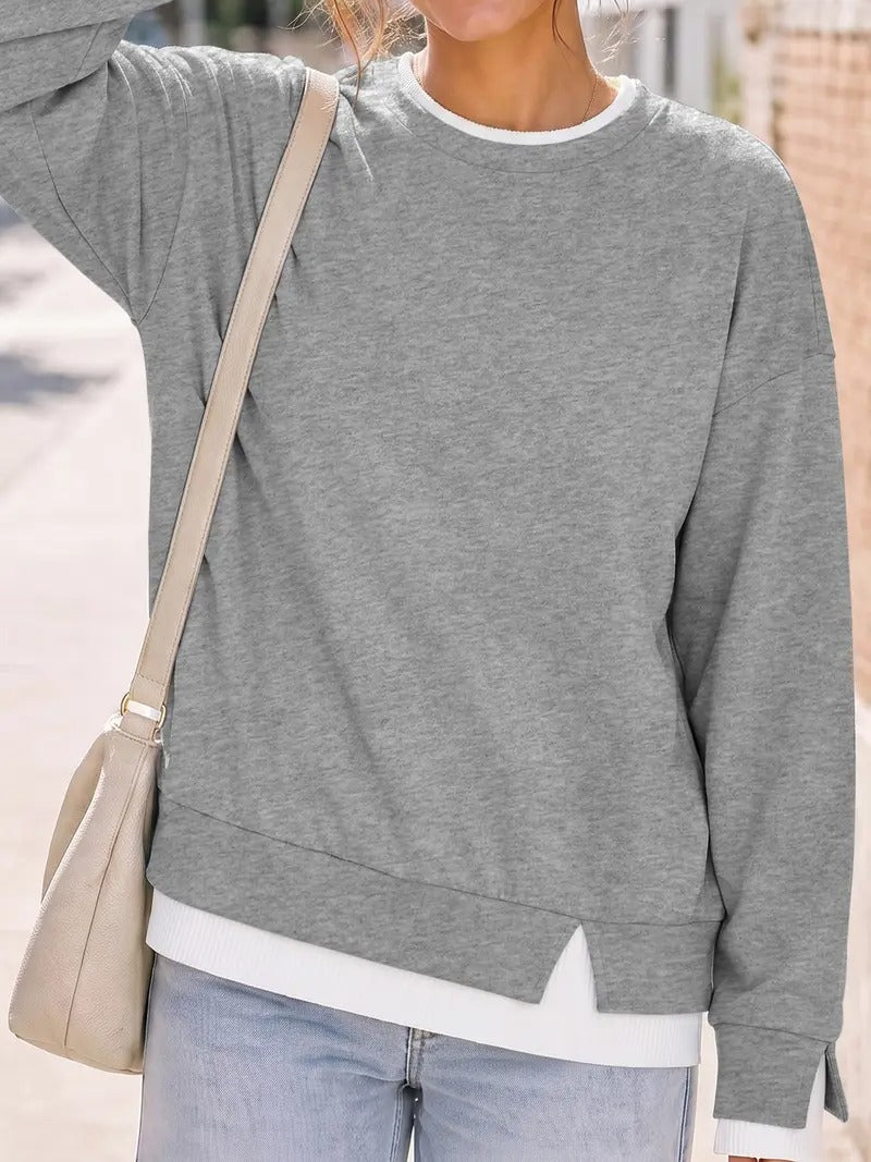 Women's Fake Two Piece Layered Sweatshirt Patchwork Oversized Pullover Top