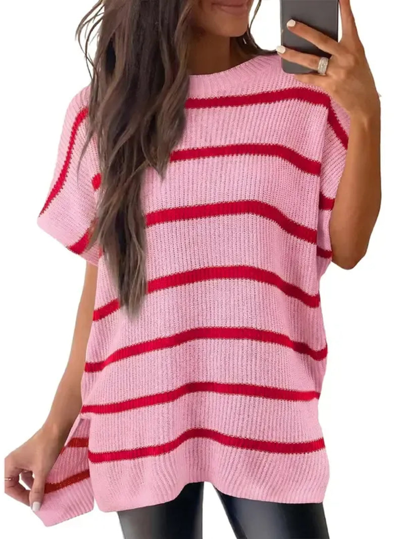 Women's Round Neck Side Slit Oversized Knit Top