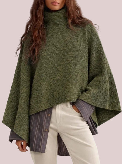 Women's Turtleneck Batwing Sleeve Knit Poncho Sweater
