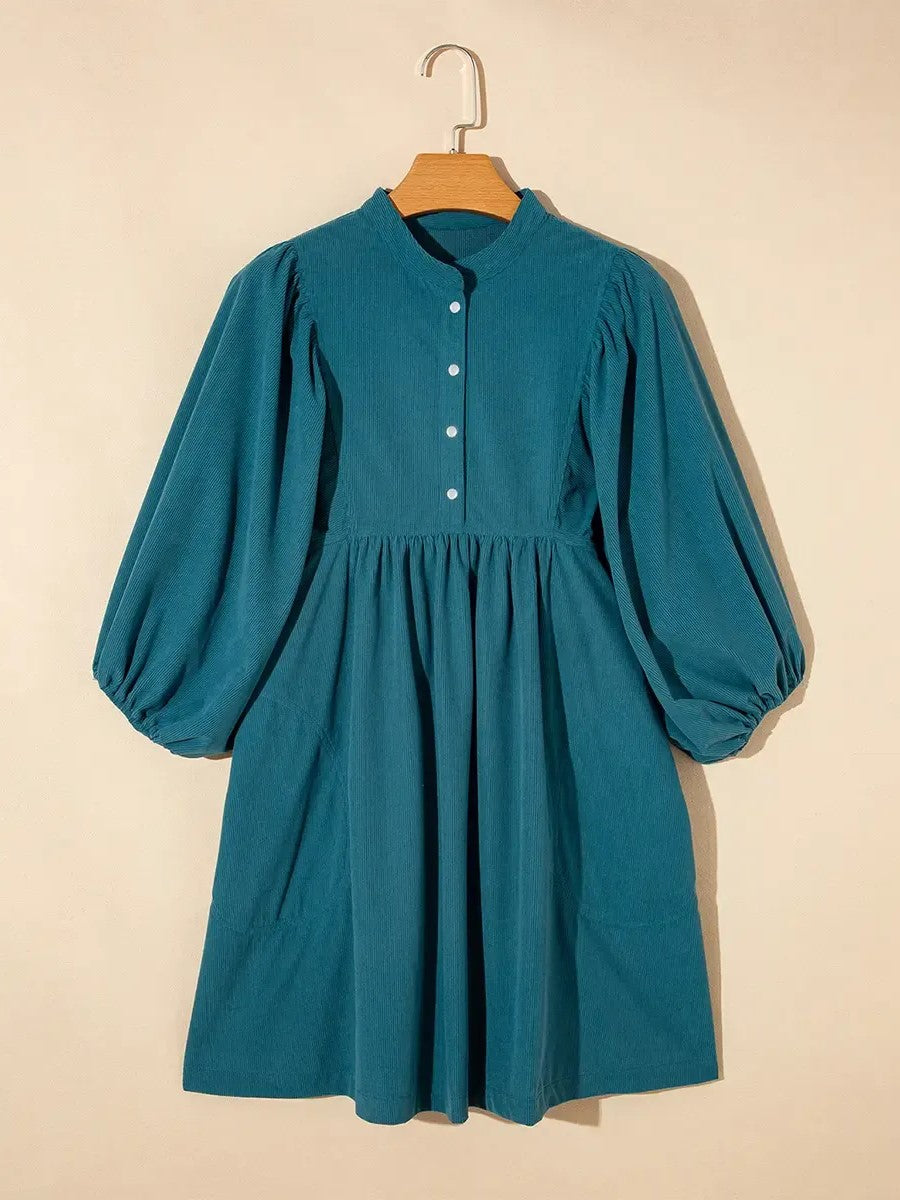 Women's Loose‑Fit Lantern Sleeve Corduroy Dress