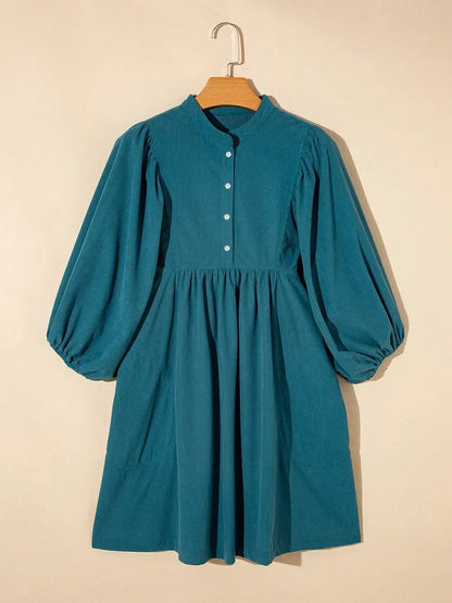 Women's Loose‑Fit Lantern Sleeve Corduroy Dress