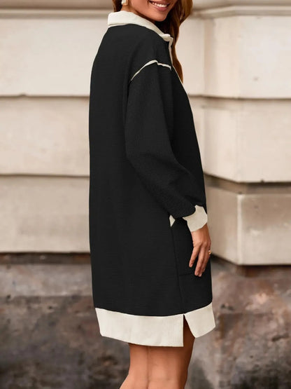 Limited time sale🔥Women's Half Zip Contrast Trim Pocket Dress