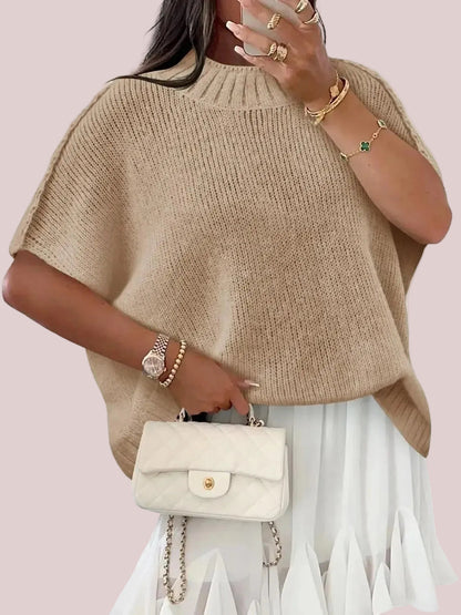 Women's Mock‑Neck Batwing Short‑Sleeve Knit Top