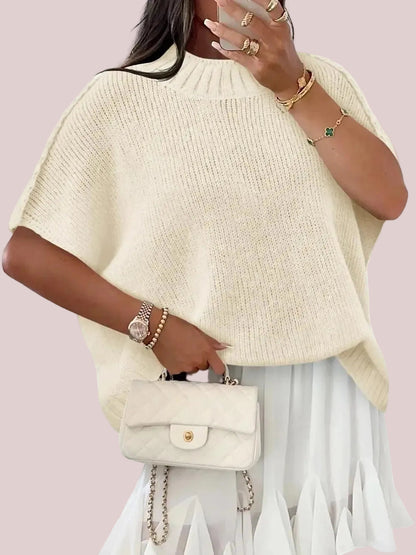 Women's Mock‑Neck Batwing Short‑Sleeve Knit Top