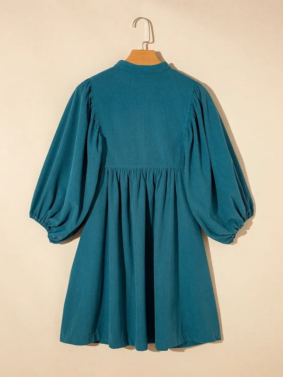 Women's Loose‑Fit Lantern Sleeve Corduroy Dress