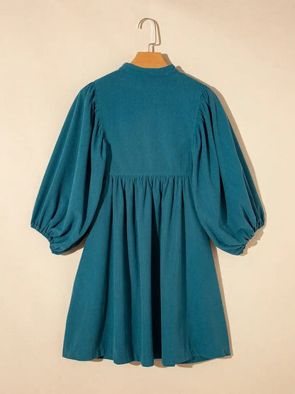 Women's Loose‑Fit Lantern Sleeve Corduroy Dress