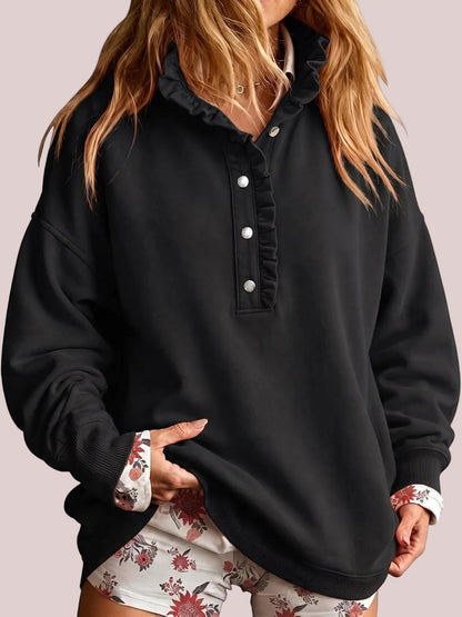 🎀Ruffled Mock Neck Henley Oversized Sweatshirt