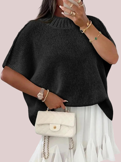 Women's Mock‑Neck Batwing Short‑Sleeve Knit Top