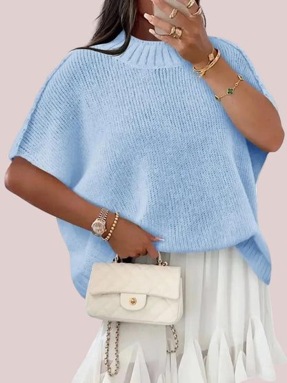 Women's Mock‑Neck Batwing Short‑Sleeve Knit Top