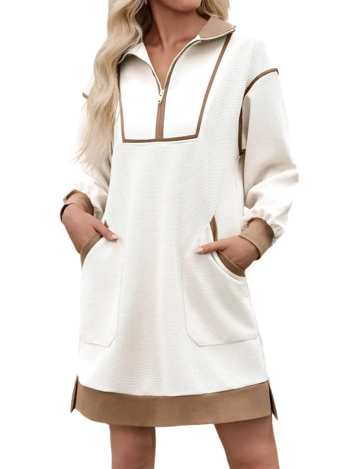 Limited time sale🔥Women's Half Zip Contrast Trim Pocket Dress