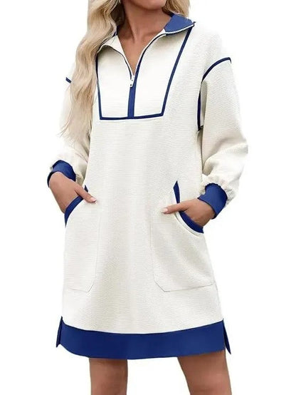 Limited time sale🔥Women's Half Zip Contrast Trim Pocket Dress
