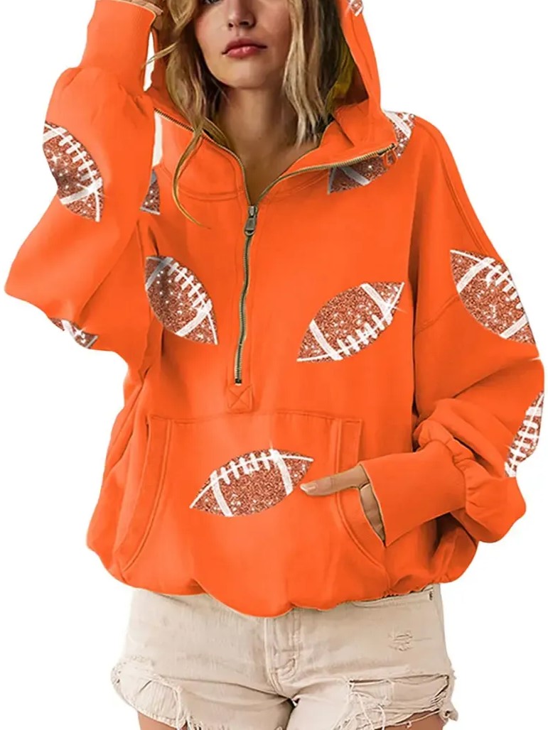 Sparkly Football Pocket Half Zip Pullover