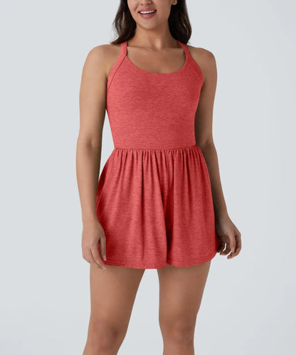 Women's casual Backless Twisted Side Pocket 2-in-1 Resort Romper