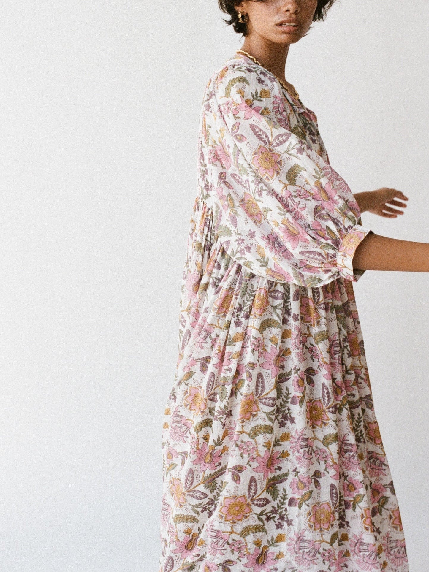 Women's Romantic Floral Lantern Sleeve Flowy Maxi Dress