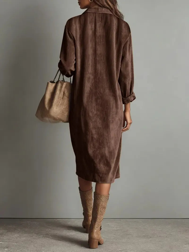 ⏰Hot Sale-Women’s Fall Lapel Corduroy Button Down Shirt Dress